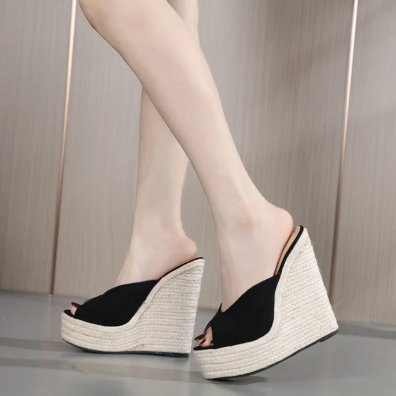 2023 Exquisite and Comfortable Suede Wedge Heel Knitted Heel Slippers Fashion New Wedge Heel Women's Shoes