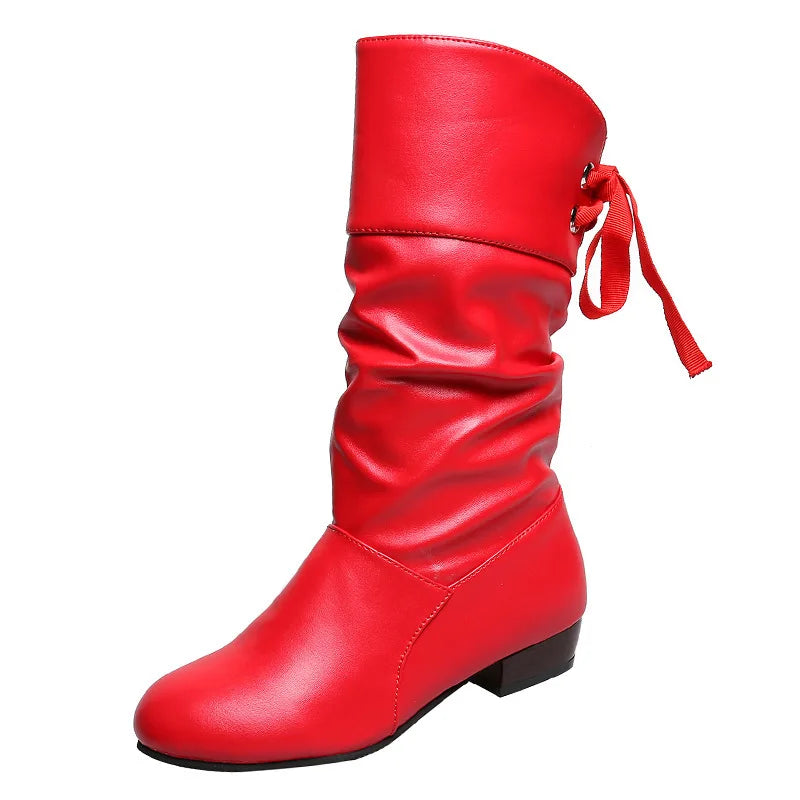 Women's Punk Plus Size Mid Calf Boots Autumn Winter Spring Fashion Solid Rubber Outsole