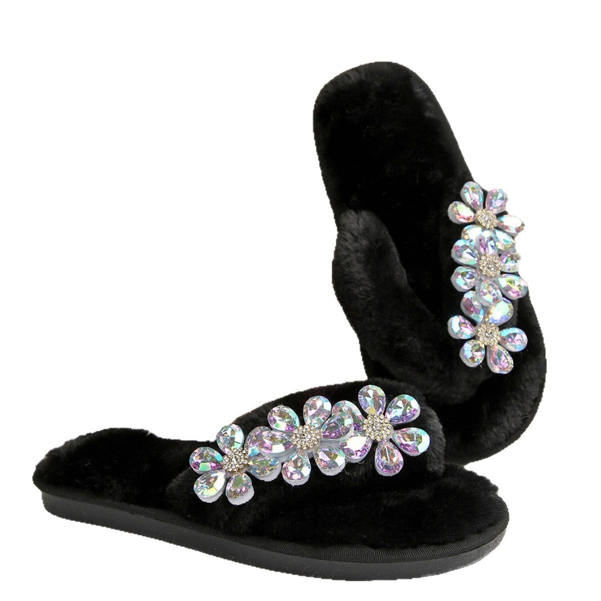 Cross-Border Foreign Trade Amazon Women's Flip-Flops with Large Flower Rhinestones, Comfortable Soft-Soled Slippers, Women's Large Size Flip-Flops