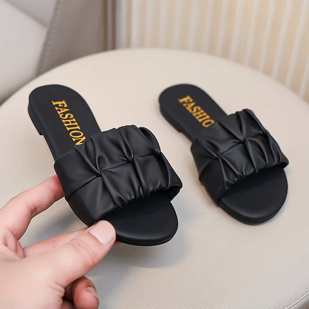 Fashion Summer Girls Pleated Slippers Fashion Children Flats Outdoor Kids Slippers Soft Anti-Slippery Kids Beach Slides Shoes