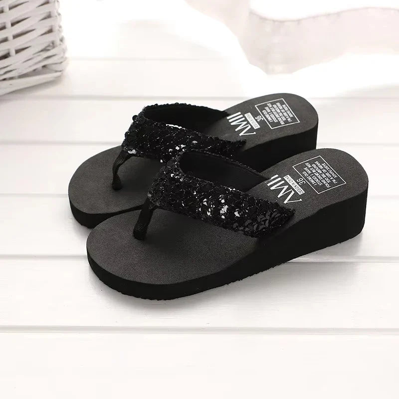 Summer Sequins Slippers Women Sandals Shoes Woman 2024 Open Toe Flip Flops Ladies Clear Outdoor Flat Beach Slides Zapatos Mujer